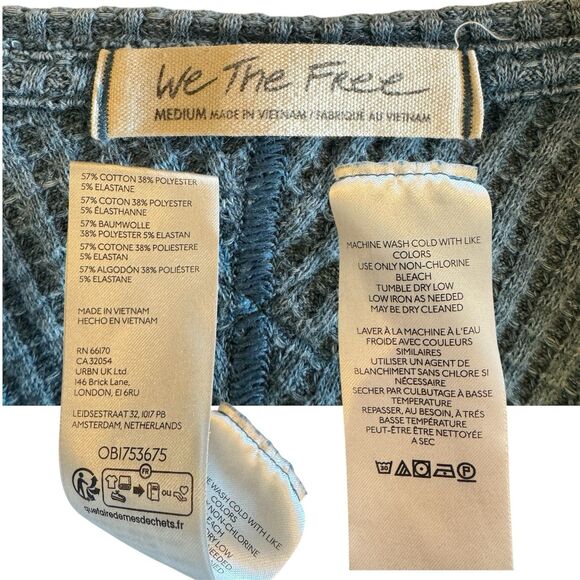 Free People We The Free Coraline Blue Thermal Oversized Pullover Size M Boho - Picture 5 of 9